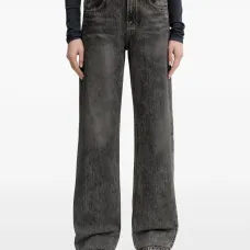 Джинсы свободного кроя из денима с кожаными вставками