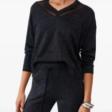 Свитер из сетчатого материала с V-образным вырезом Свитер из сетчатого материала с V-образным вырезом