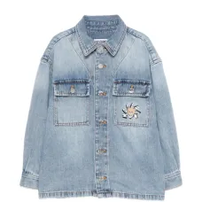 Джинсовая рубашка с принтом медведя