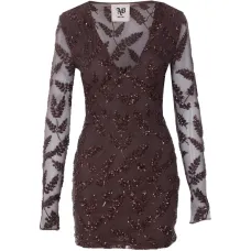 Мини-платье с длинными рукавами, вышивкой и пайетками Мини-платье с длинными рукавами, вышивкой и пайетками