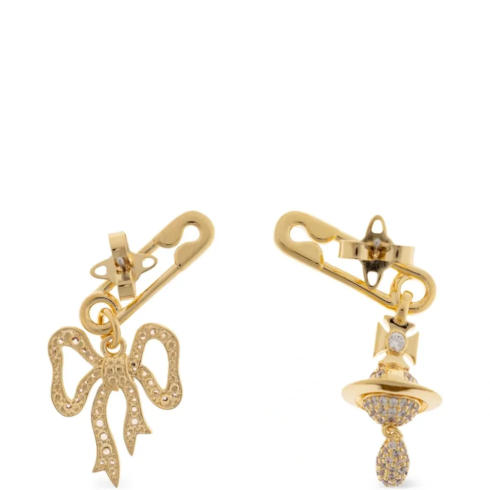 Серьги с подвеской в виде банта и английской булавки