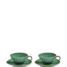 Рифлёная чашка для эспрессо и блюдце Verde Lanza (на двоих) Рифлёная чашка для эспрессо и блюдце Verde Lanza (на двоих)