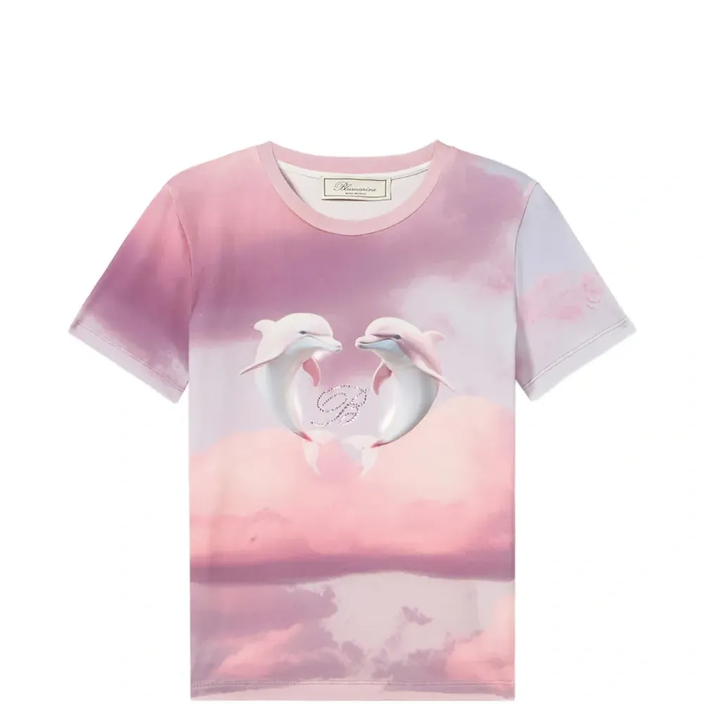 Футболка с вышивкой и принтом дельфина