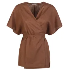 Топ с короткими рукавами и завязкой на талии