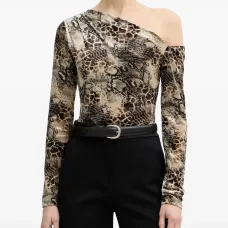 Боди с принтом под змеиную кожу на одно плечо