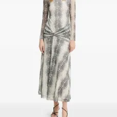 Длинное платье макси с длинными рукавами и змеиным принтом Lea Длинное платье макси с длинными рукавами и змеиным принтом Lea