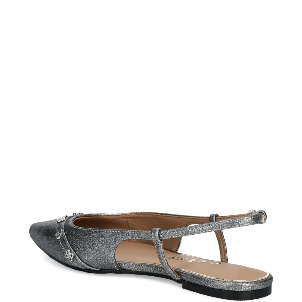 Балетки с ремешком на пятке и эффектом металлик