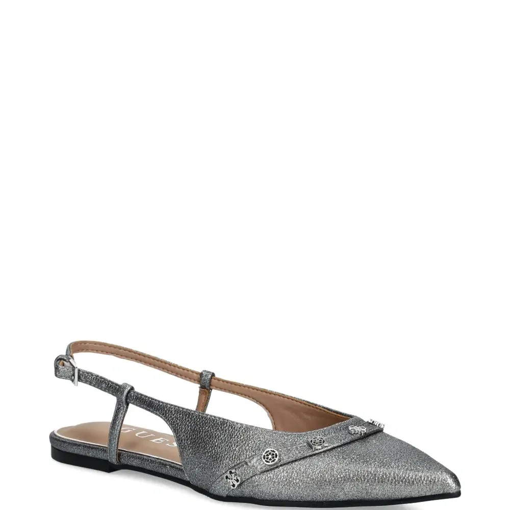 Балетки с ремешком на пятке и эффектом металлик