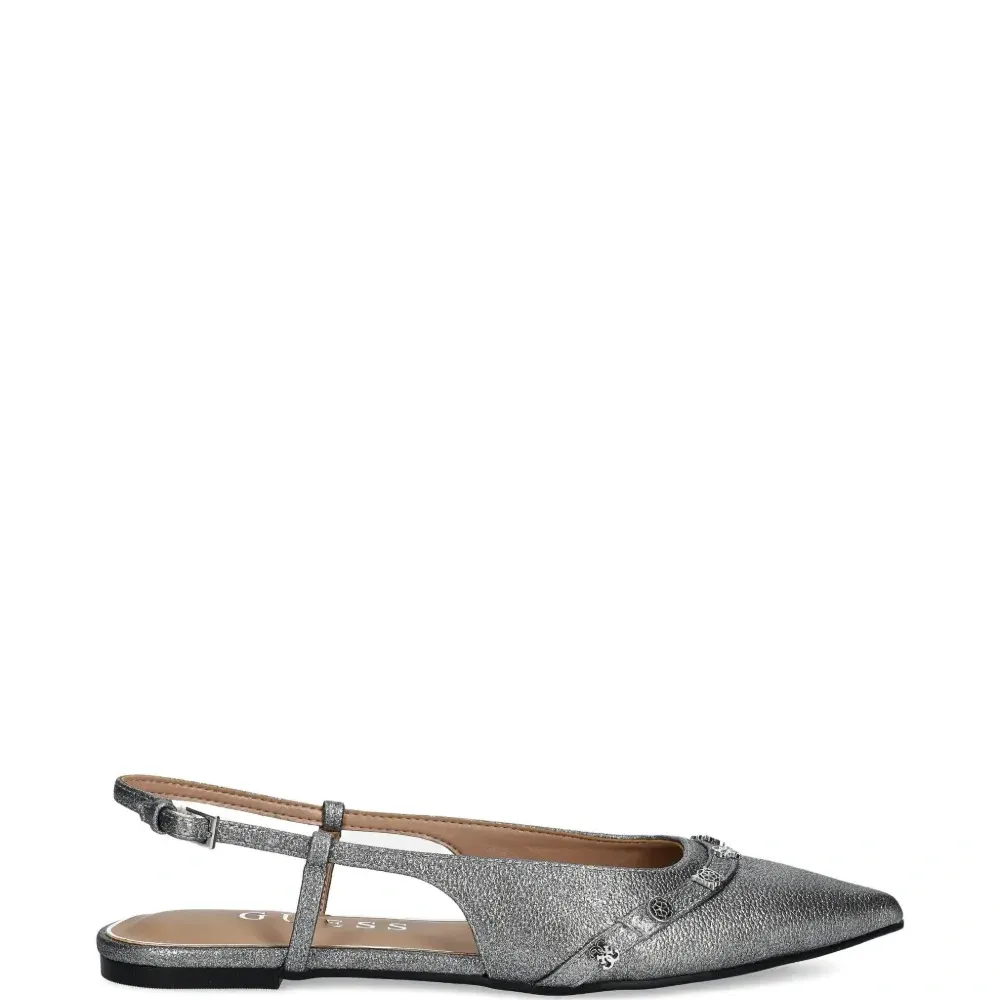 Балетки с ремешком на пятке и эффектом металлик