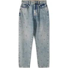 Джинсы с люверсами и эффектом стирки