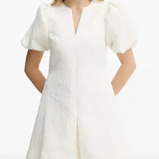 Платье мини с объемными рукавами и V-образным вырезом