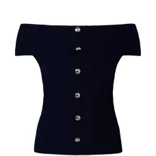 Топ с вырезом Бардо на пуговицах