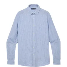 Льняная рубашка в полоску на пуговицах