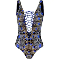 Купальник-платье на шнуровке с перьями