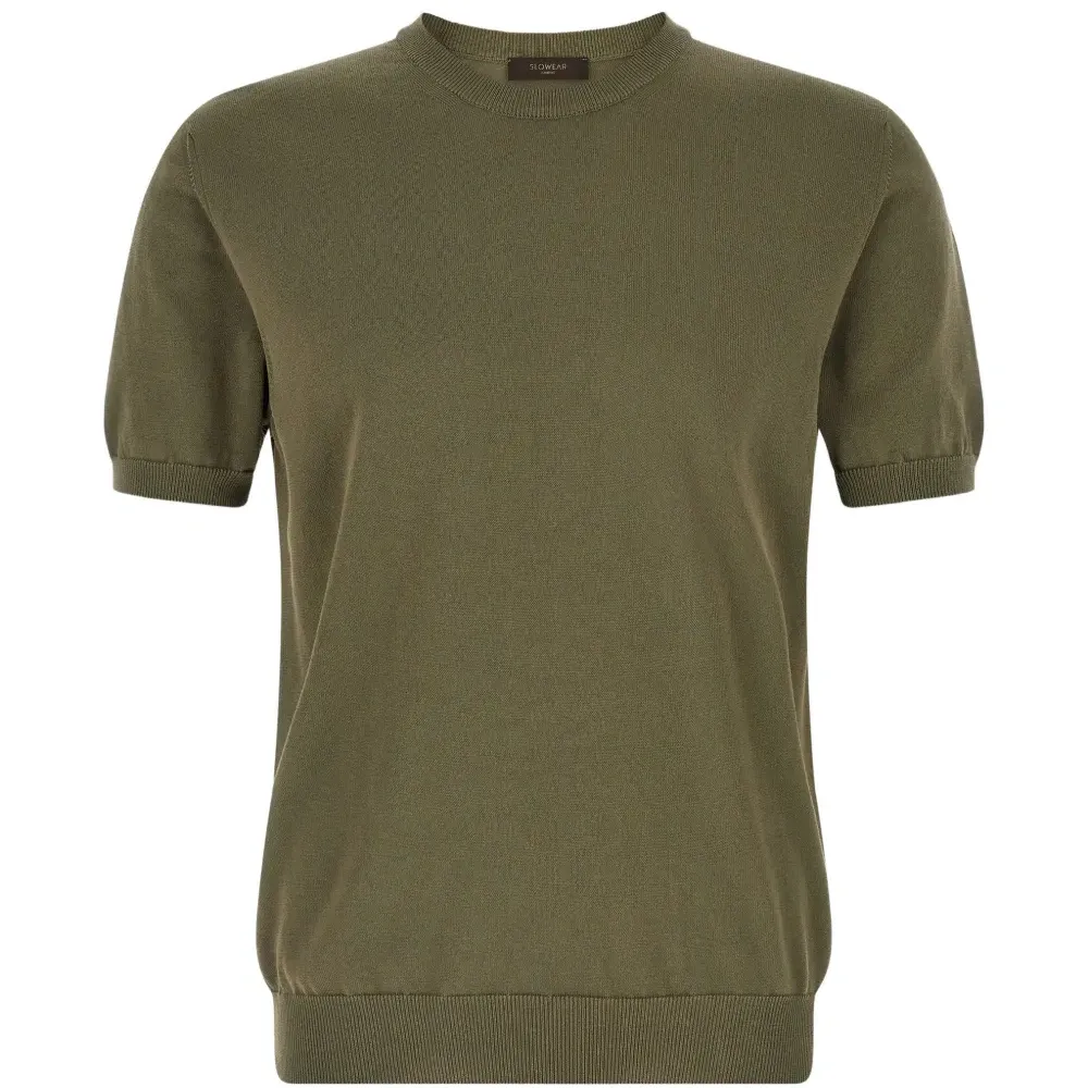 Хлопковая футболка с круглым вырезом и манжетами