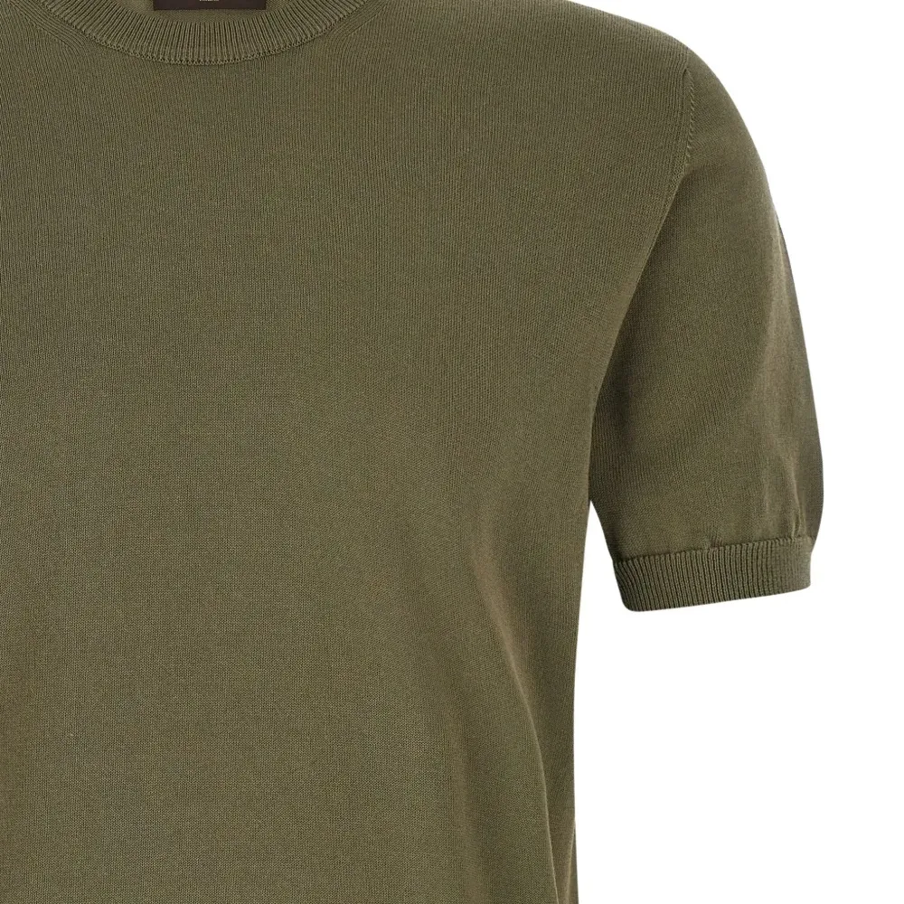 Хлопковая футболка с круглым вырезом и манжетами