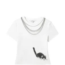 Футболка с принтом кота и цепочным декором