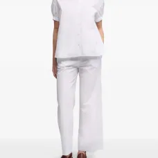 Хлопковая рубашка с воротником-стойкой и присборенной отделкой