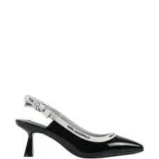 Туфли-лодочки на каблуке с лентой и ремешком на пятке