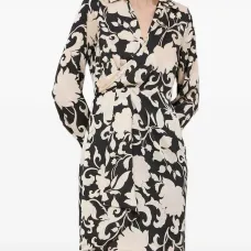 Мини-платье с цветочным принтом и V-образным вырезом Мини-платье с цветочным принтом и V-образным вырезом