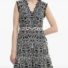 Мини-платье с V-образным вырезом и волнообразной отделкой