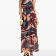 Абстрактное миди-платье на бретельках через шею