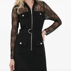 Мини-платье с длинными рукавами из кружева