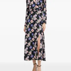 Миди-платье с цветочным принтом и V-образным вырезом