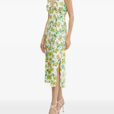 Миди-платье с цветочным принтом и V-образным вырезом